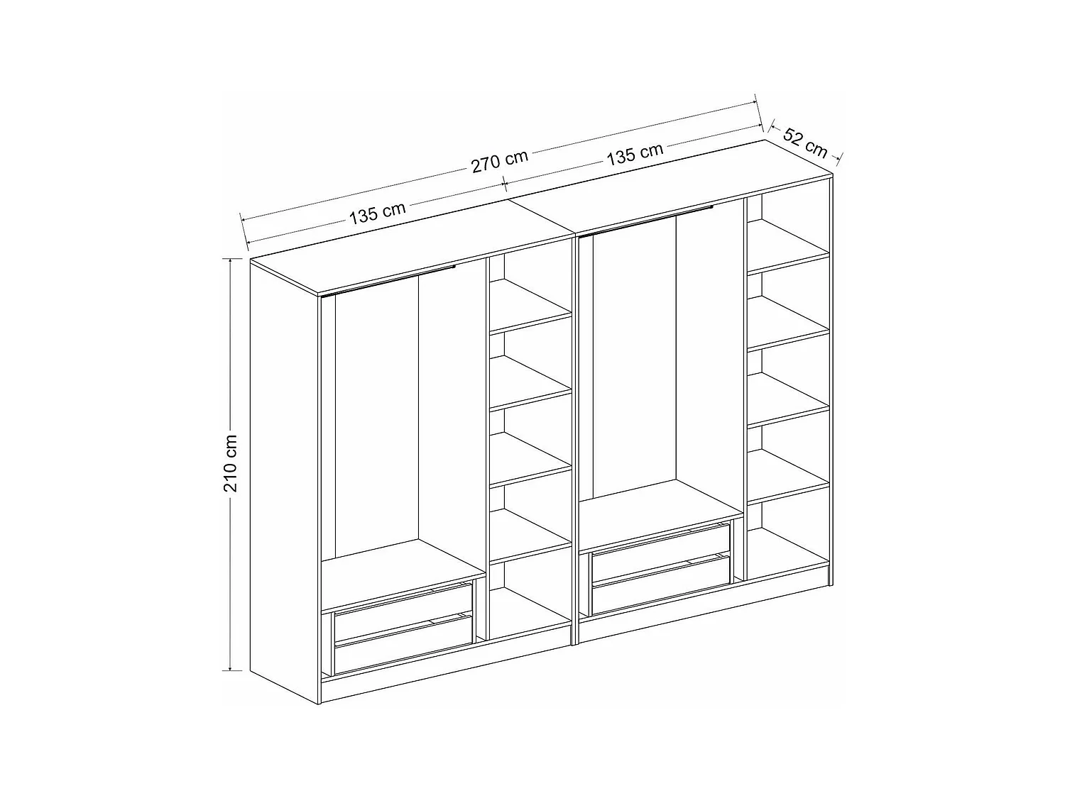 Armoire dressing moderne effet bois 6 portes H 270 cm BYRON
