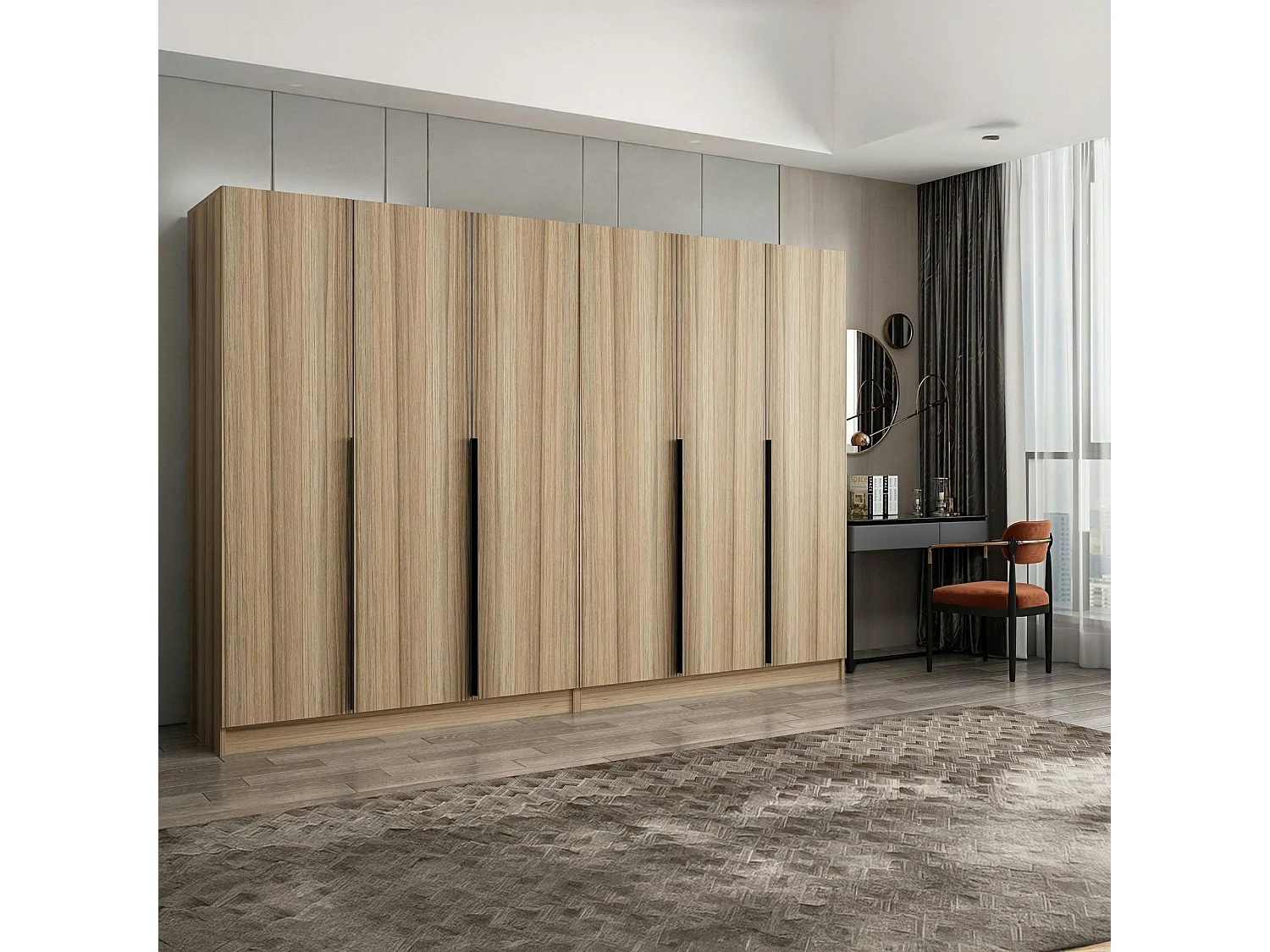 Armoire dressing moderne effet bois 6 portes H 270 cm BYRON