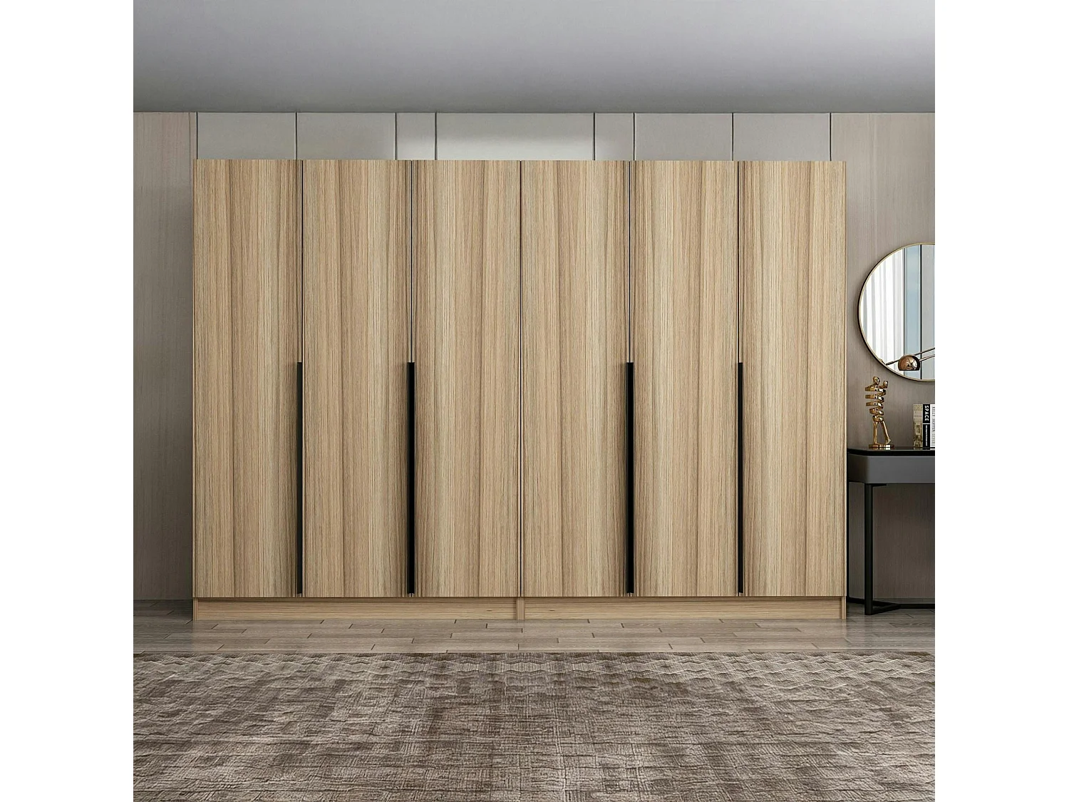 Armoire dressing moderne effet bois 6 portes H 270 cm BYRON