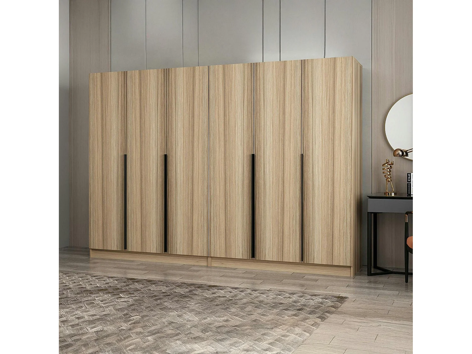 Armoire dressing moderne effet bois 6 portes H 270 cm BYRON