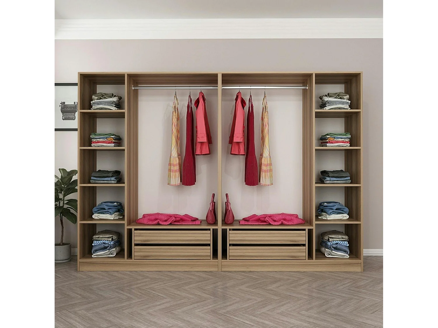 Armoire dressing moderne effet bois 6 portes H 270 cm BYRON