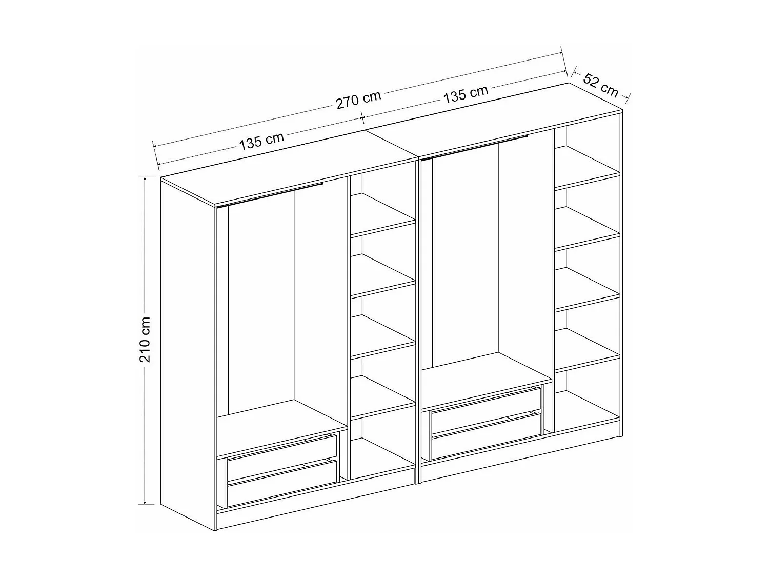Armoire dressing moderne effet bois 6 portes H 270 cm BYRON