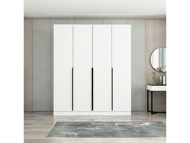 Armoire penderie blanche rainurée moderne H 210 cm BYRON