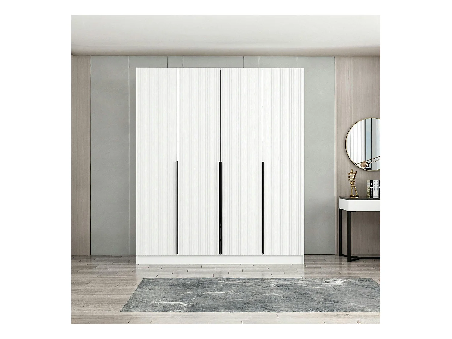Armoire penderie blanche rainurée moderne H 210 cm BYRON