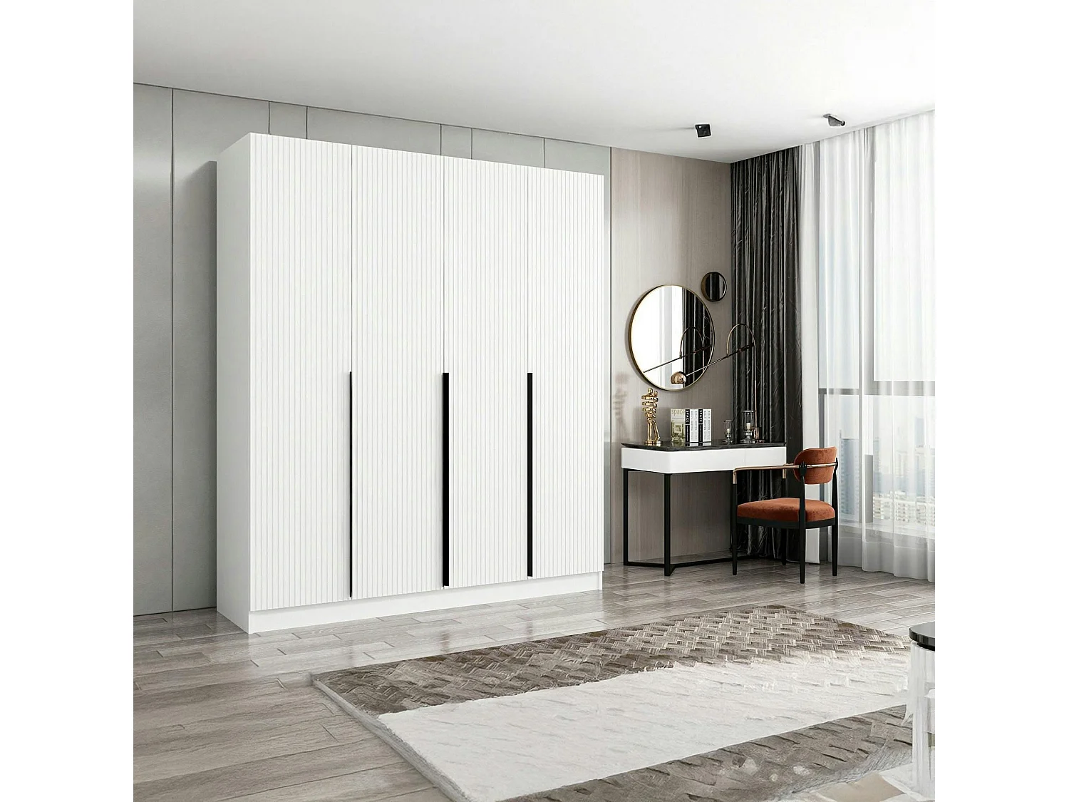 Armoire penderie blanche rainurée moderne H 210 cm BYRON