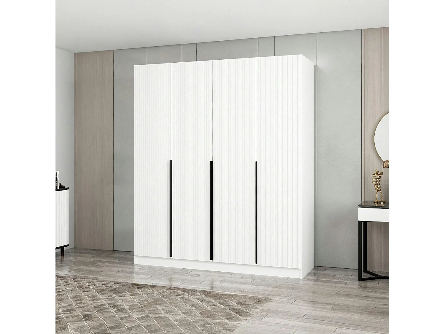 Armoire penderie blanche rainurée moderne H 210 cm BYRON