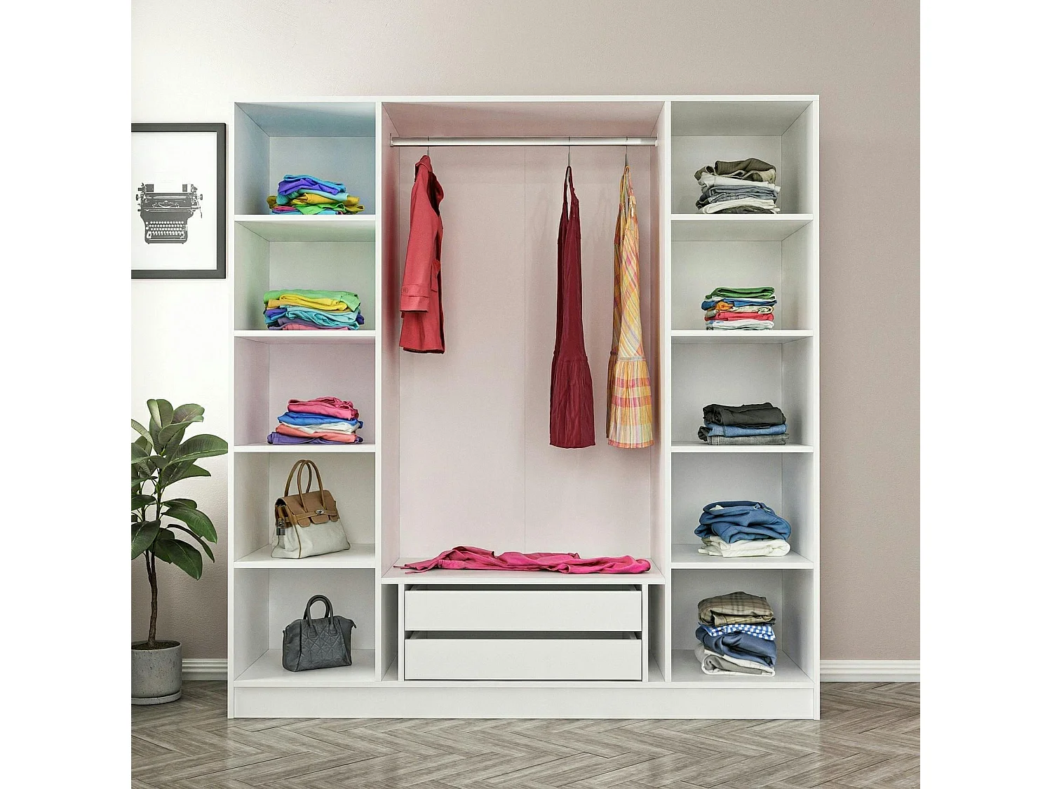 Armoire penderie blanche rainurée moderne H 210 cm BYRON