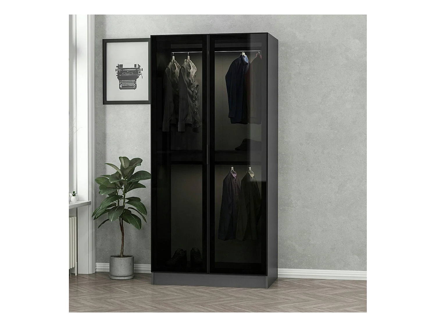 Armoire penderie grise vitrée - 2 portes H.210 cm BYRON