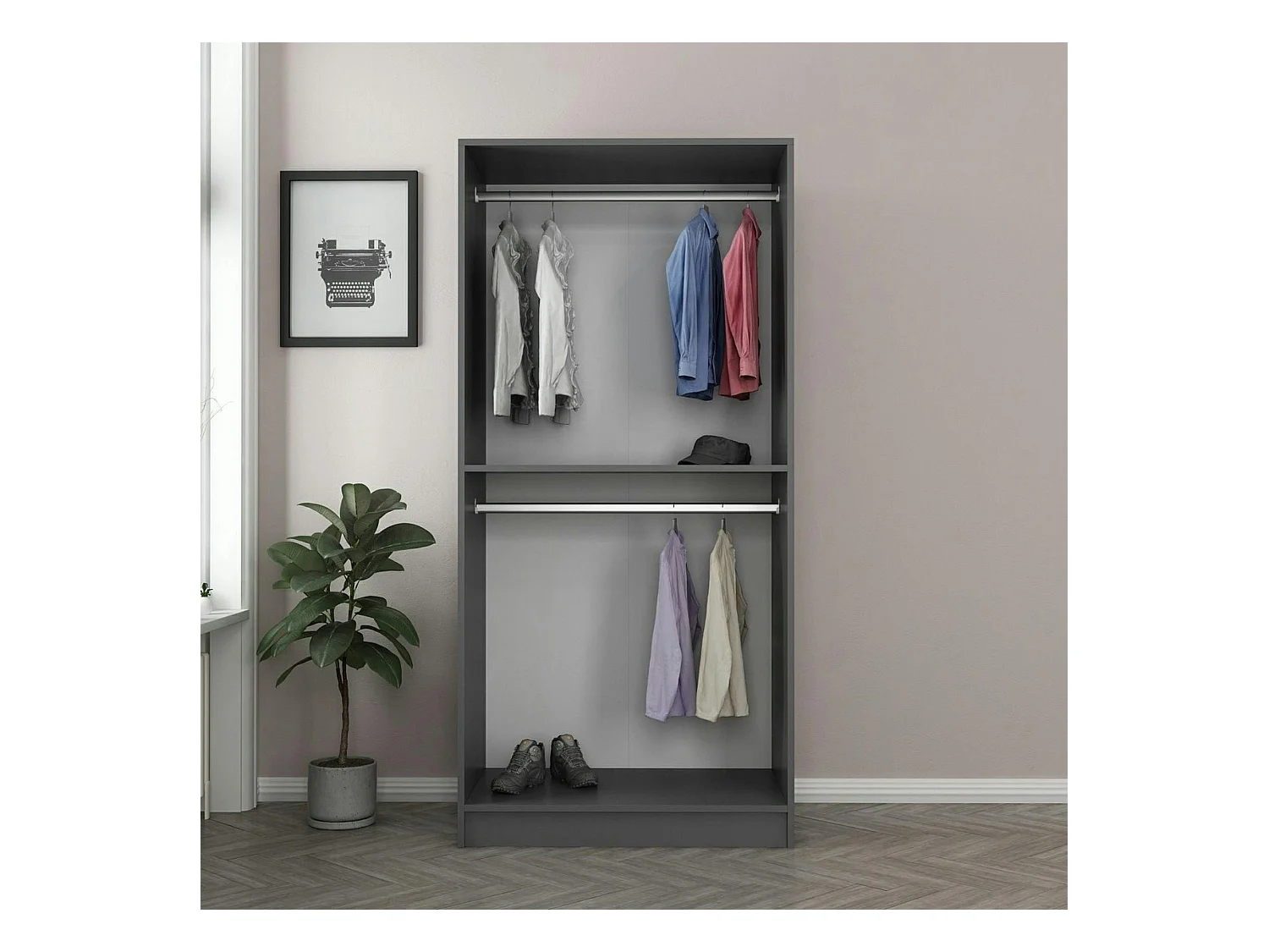 Armoire penderie grise vitrée - 2 portes H.210 cm BYRON