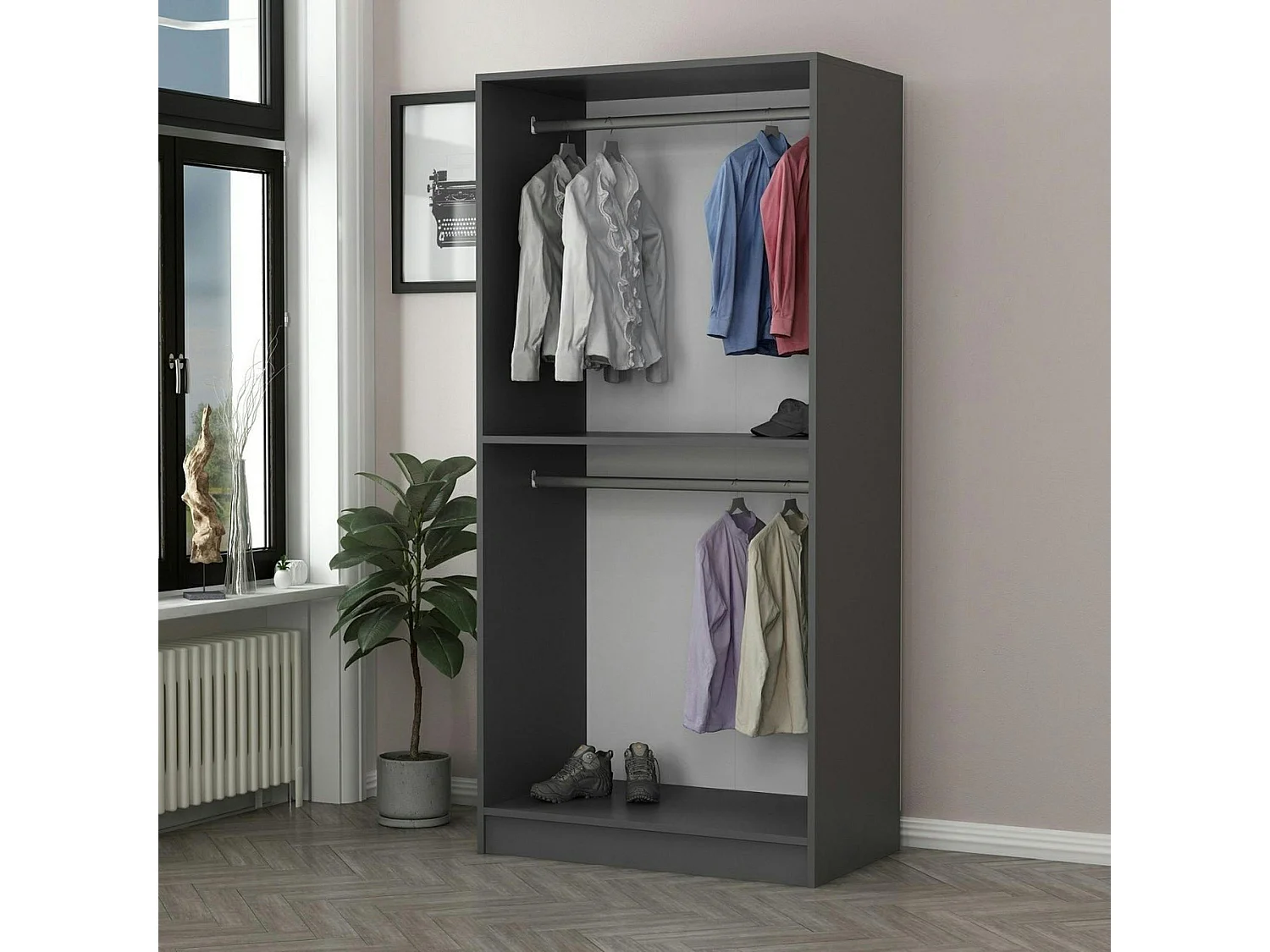 Armoire penderie grise vitrée - 2 portes H.210 cm BYRON