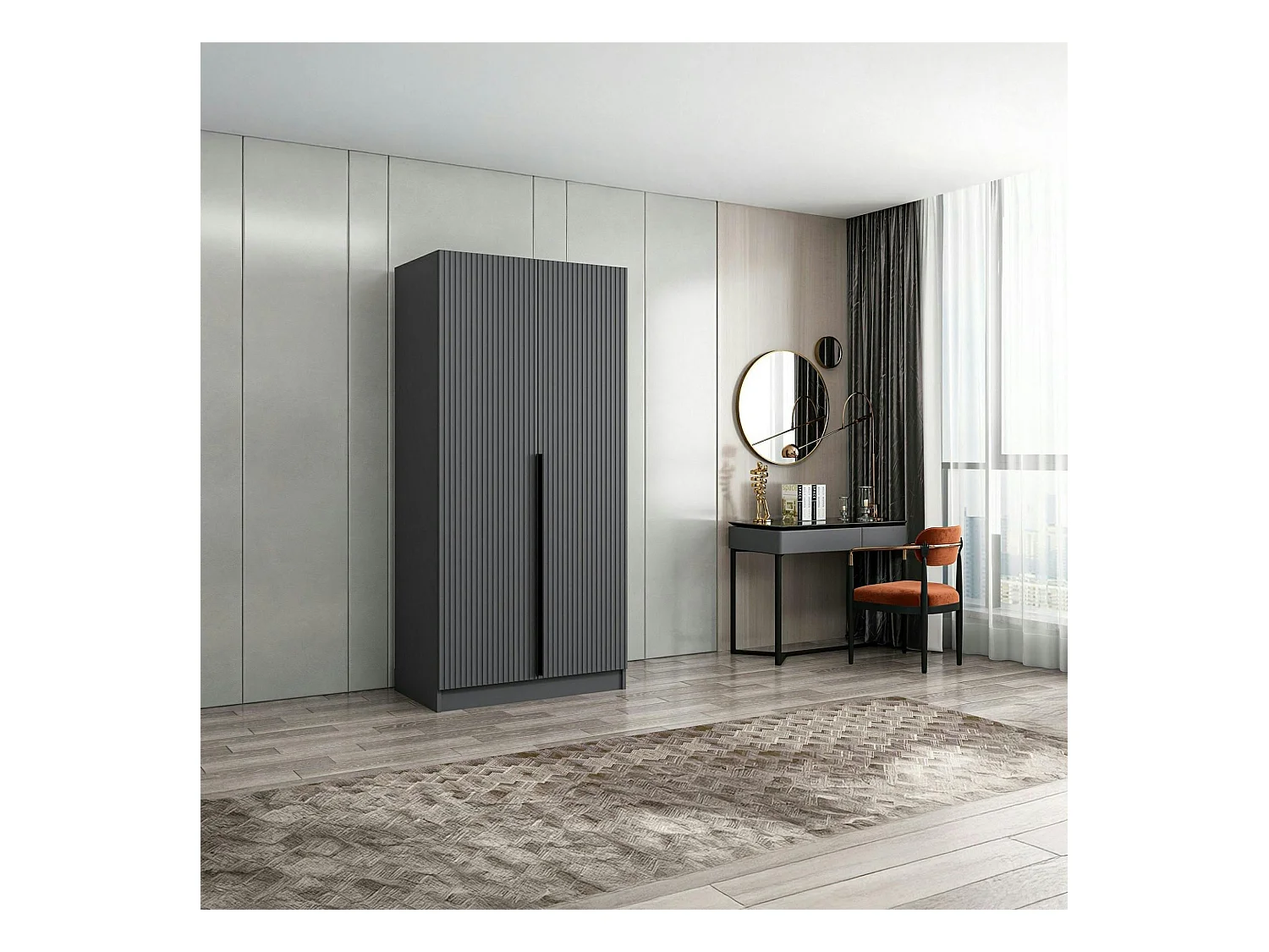 Armoire penderie design gris rainuré - 2 portes BYRON