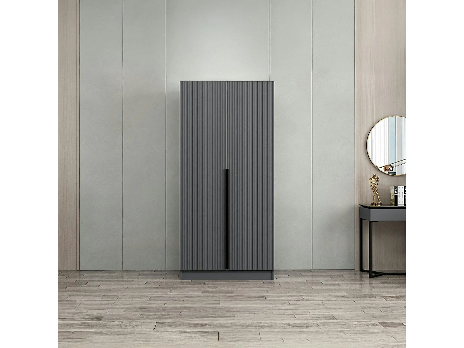 Armoire penderie design gris rainuré - 2 portes BYRON