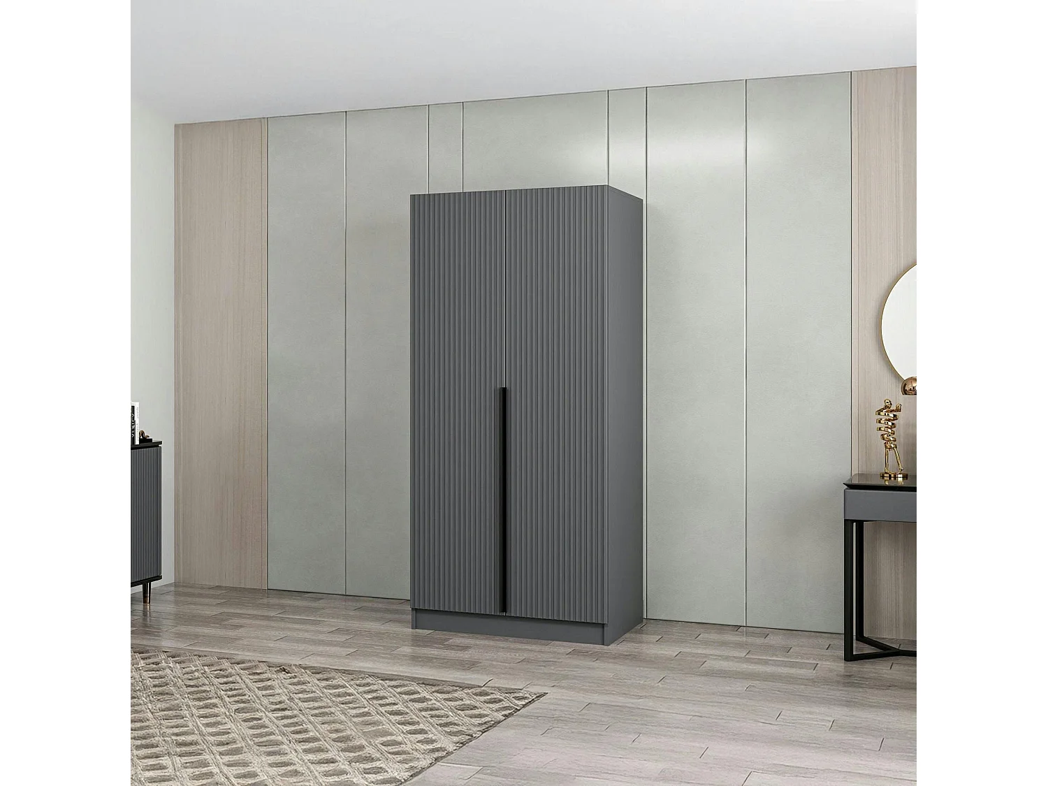 Armoire penderie design gris rainuré - 2 portes BYRON