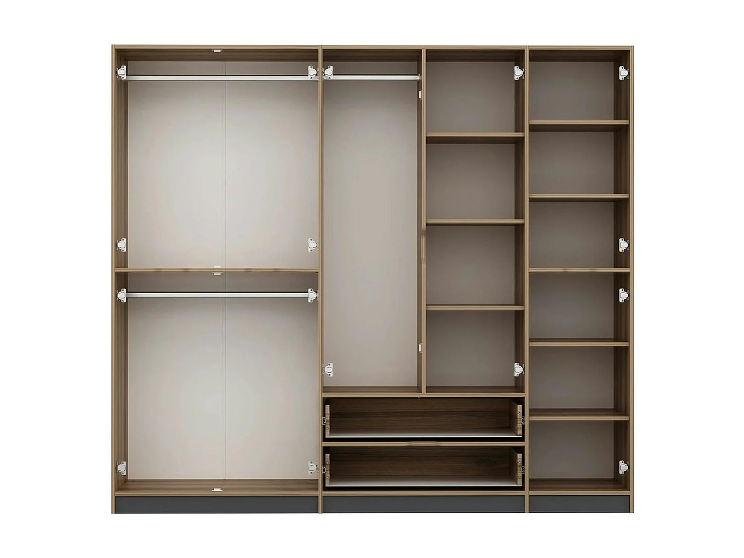 Armoire dressing chambre effet bois, 8 portes grises BYRON