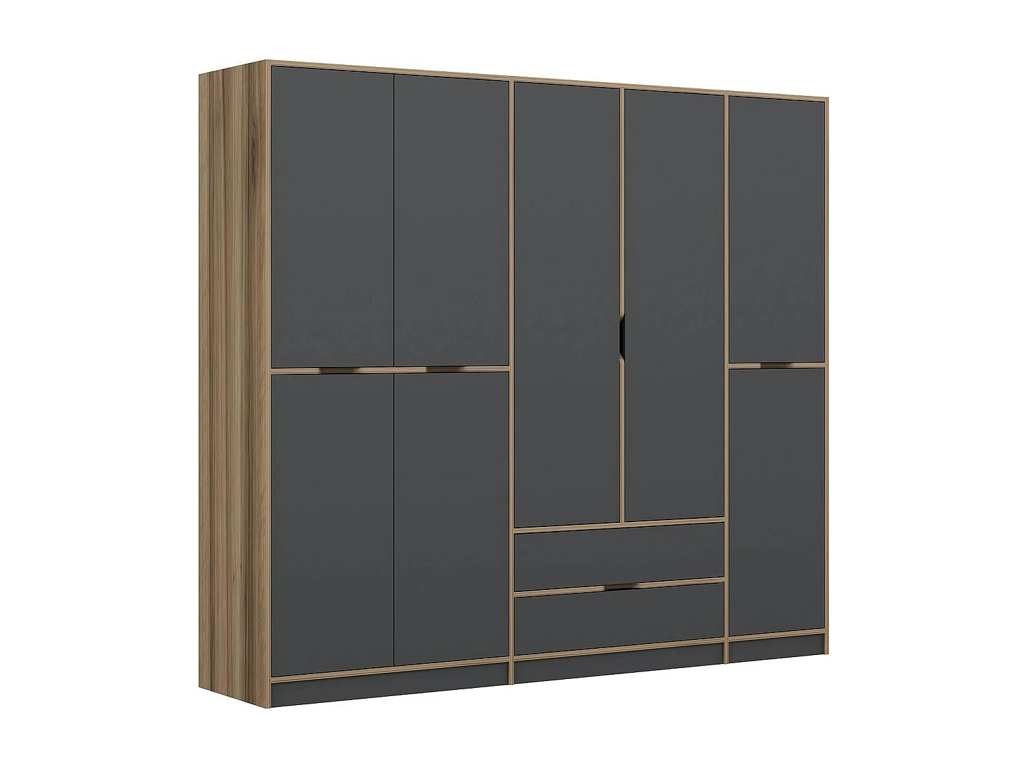 Armoire dressing chambre effet bois, 8 portes grises BYRON