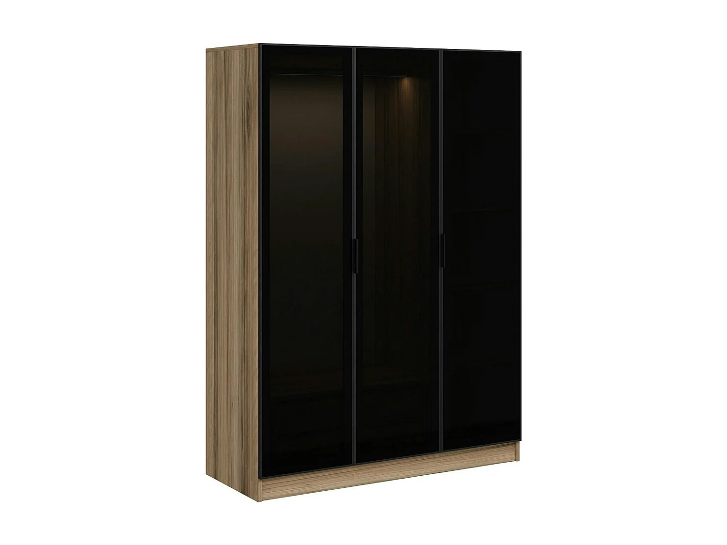Armoire penderie design effet bois, 3 portes vitrées BYRON