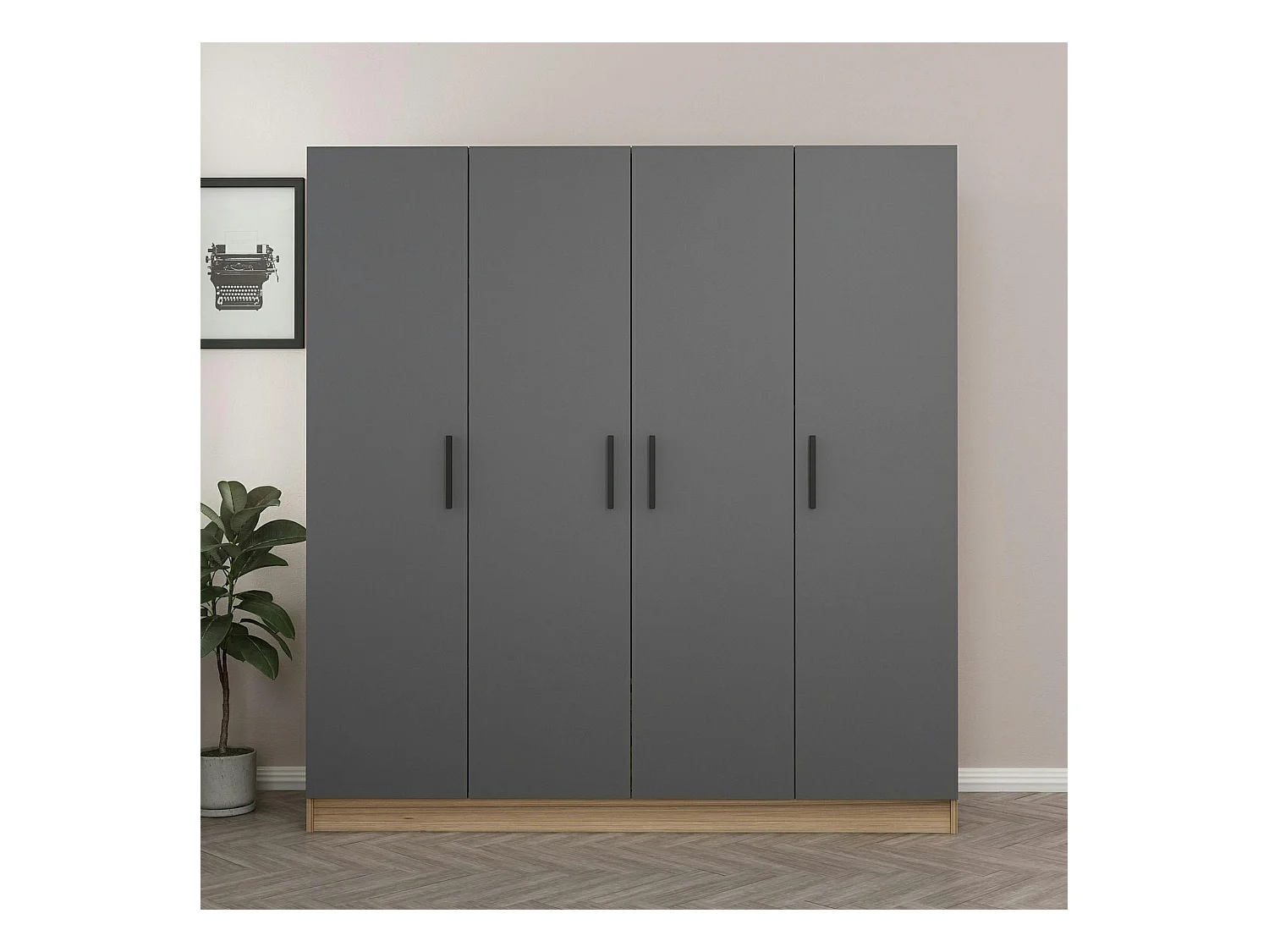 Armoire penderie moderne effet bois et gris BYRON