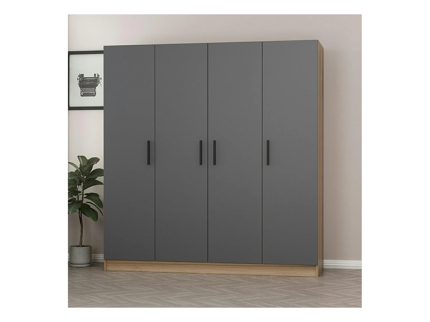 Armoire penderie moderne effet bois et gris BYRON