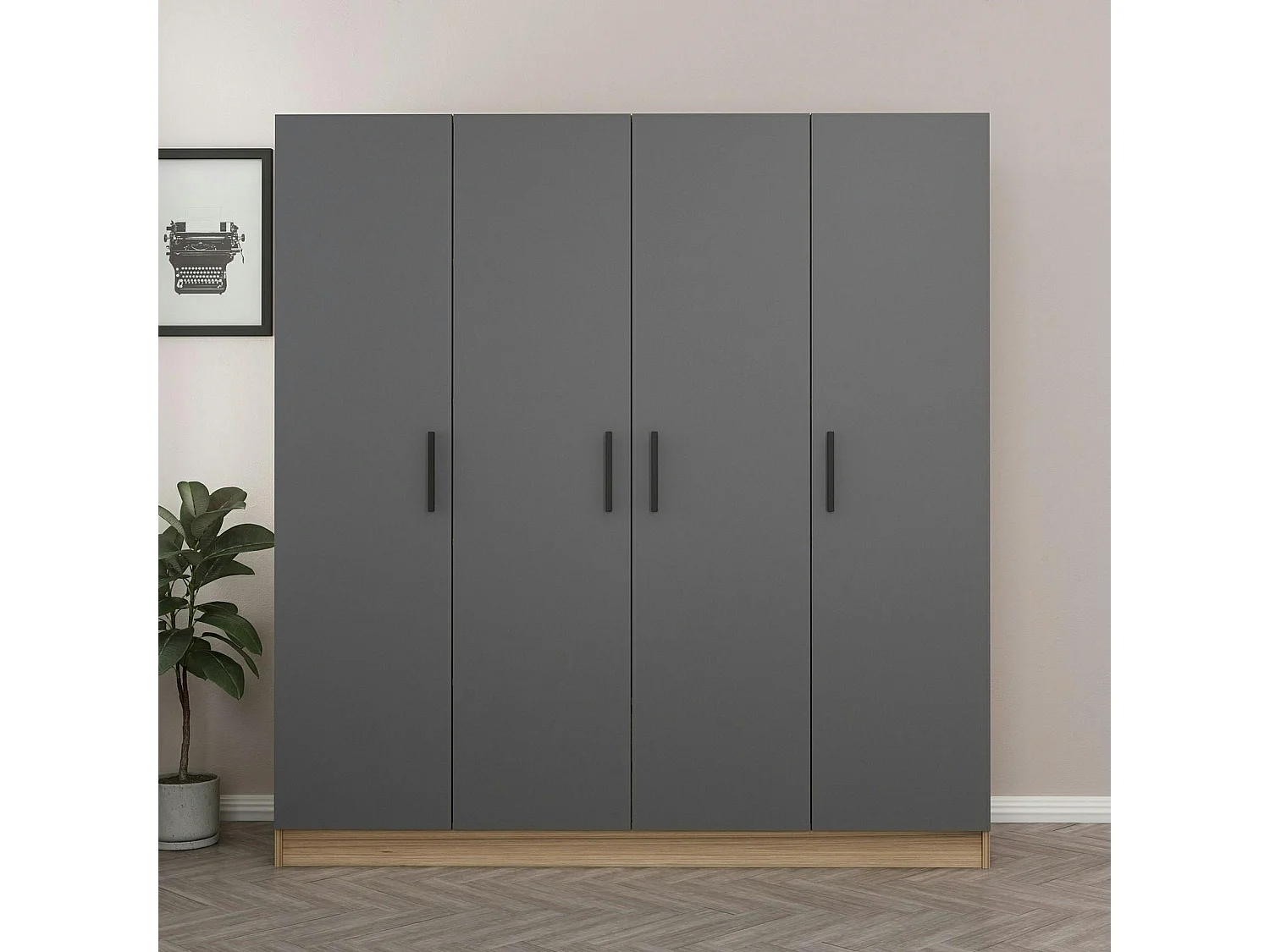 Armoire penderie moderne effet bois et gris BYRON