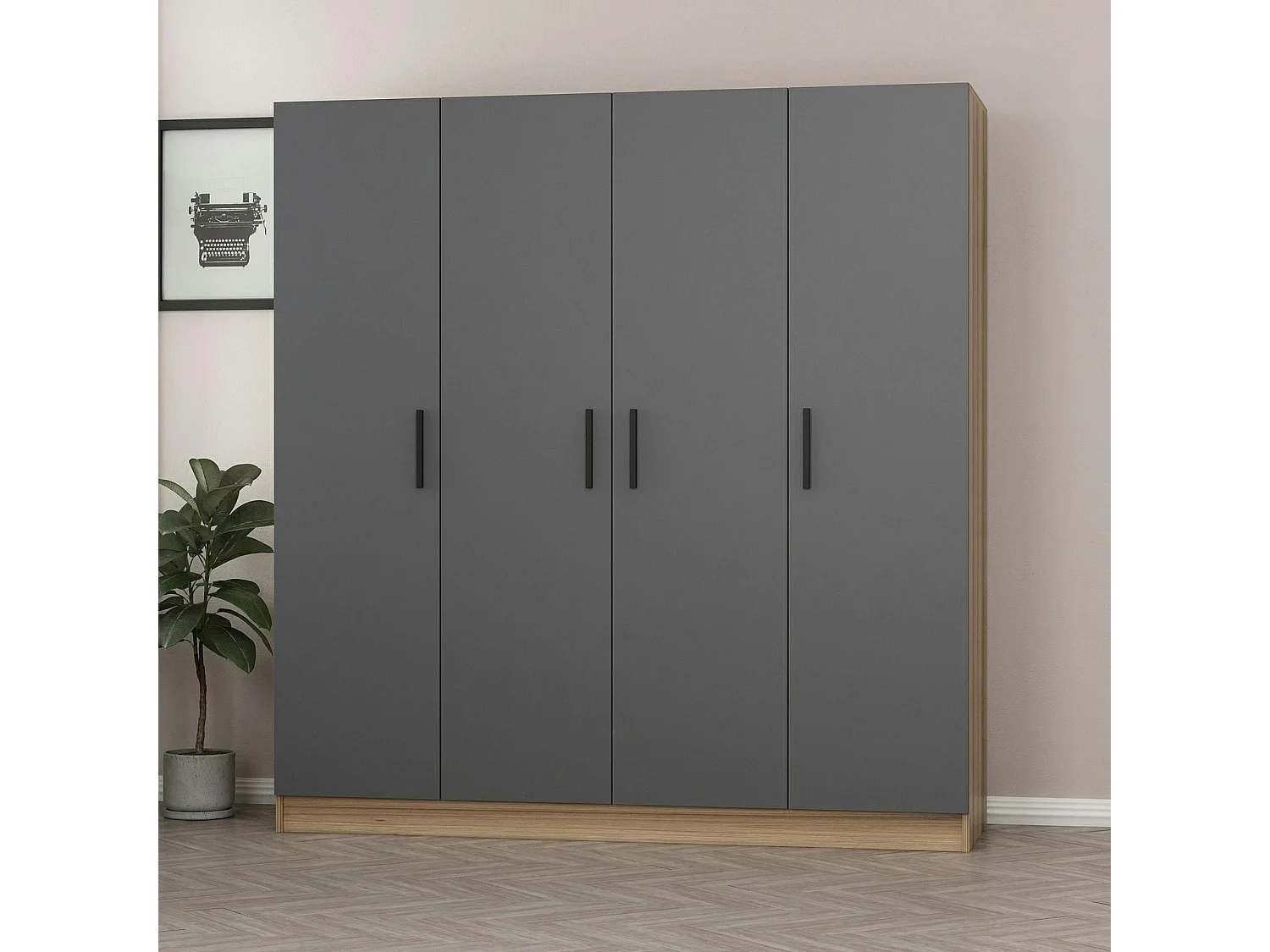 Armoire penderie moderne effet bois et gris BYRON