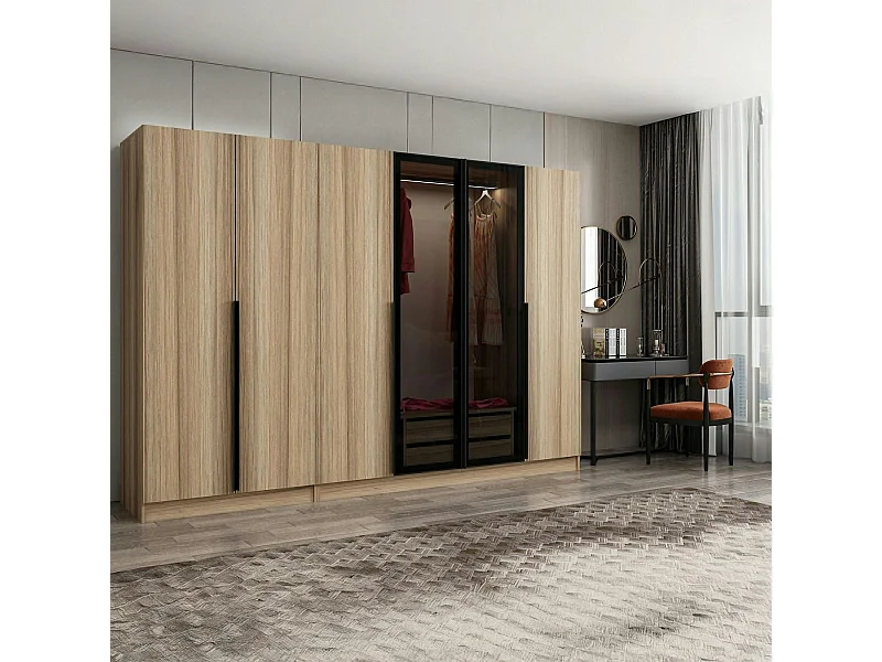 Armoire dressing design effet bois 2 portes verre L 270 cm BYRON