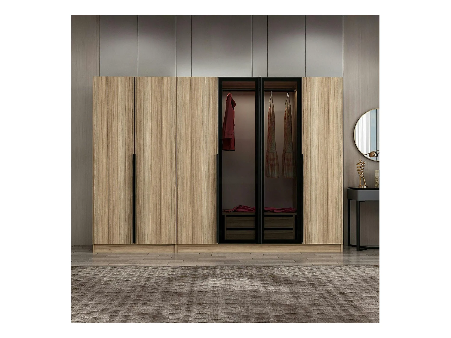 Armoire dressing design effet bois 2 portes verre L 270 cm BYRON