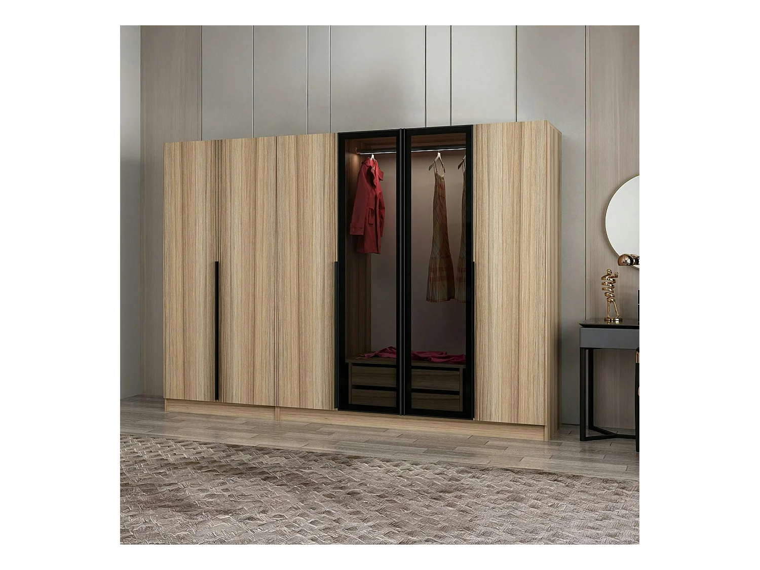 Armoire dressing design effet bois 2 portes verre L 270 cm BYRON
