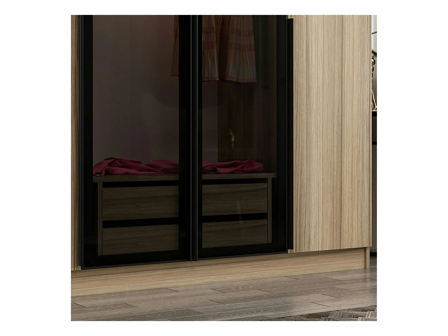 Armoire dressing design effet bois 2 portes verre L 270 cm BYRON