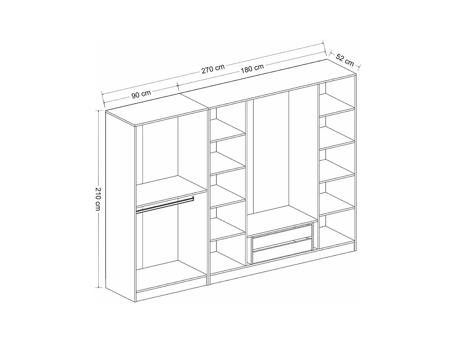 Armoire dressing design effet bois 2 portes verre L 270 cm BYRON
