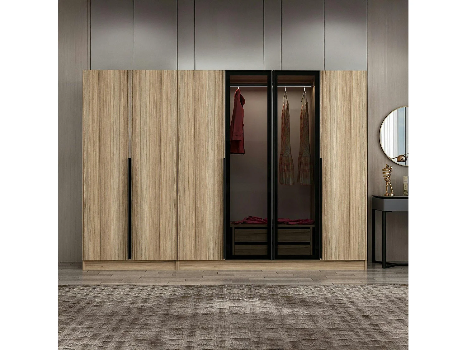 Armoire dressing design effet bois 2 portes verre L 270 cm BYRON