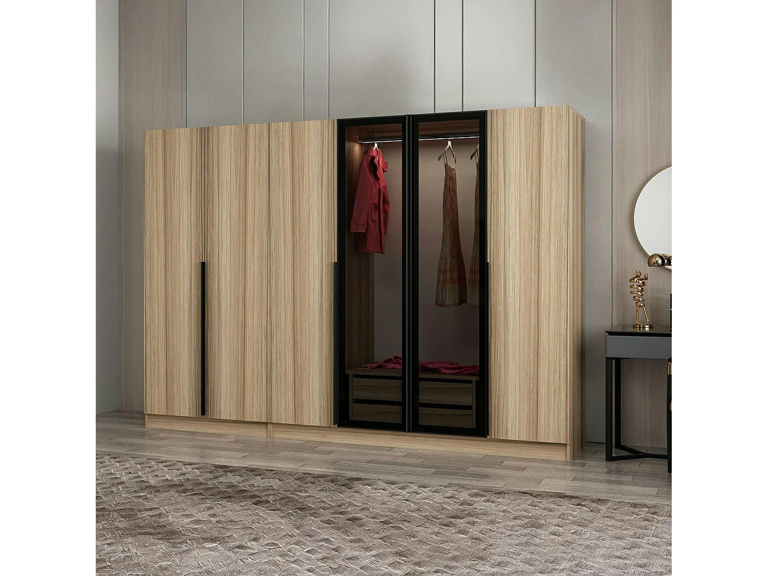 Armoire dressing design effet bois 2 portes verre L 270 cm BYRON