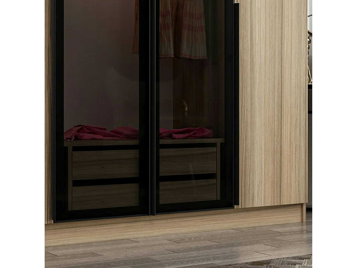 Armoire dressing design effet bois 2 portes verre L 270 cm BYRON