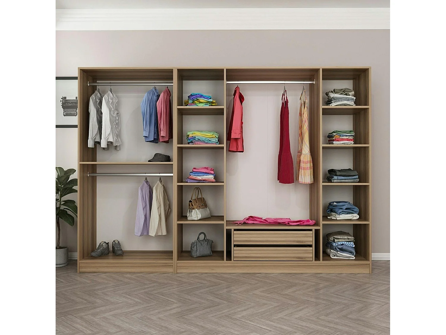 Armoire dressing design effet bois 2 portes verre L 270 cm BYRON