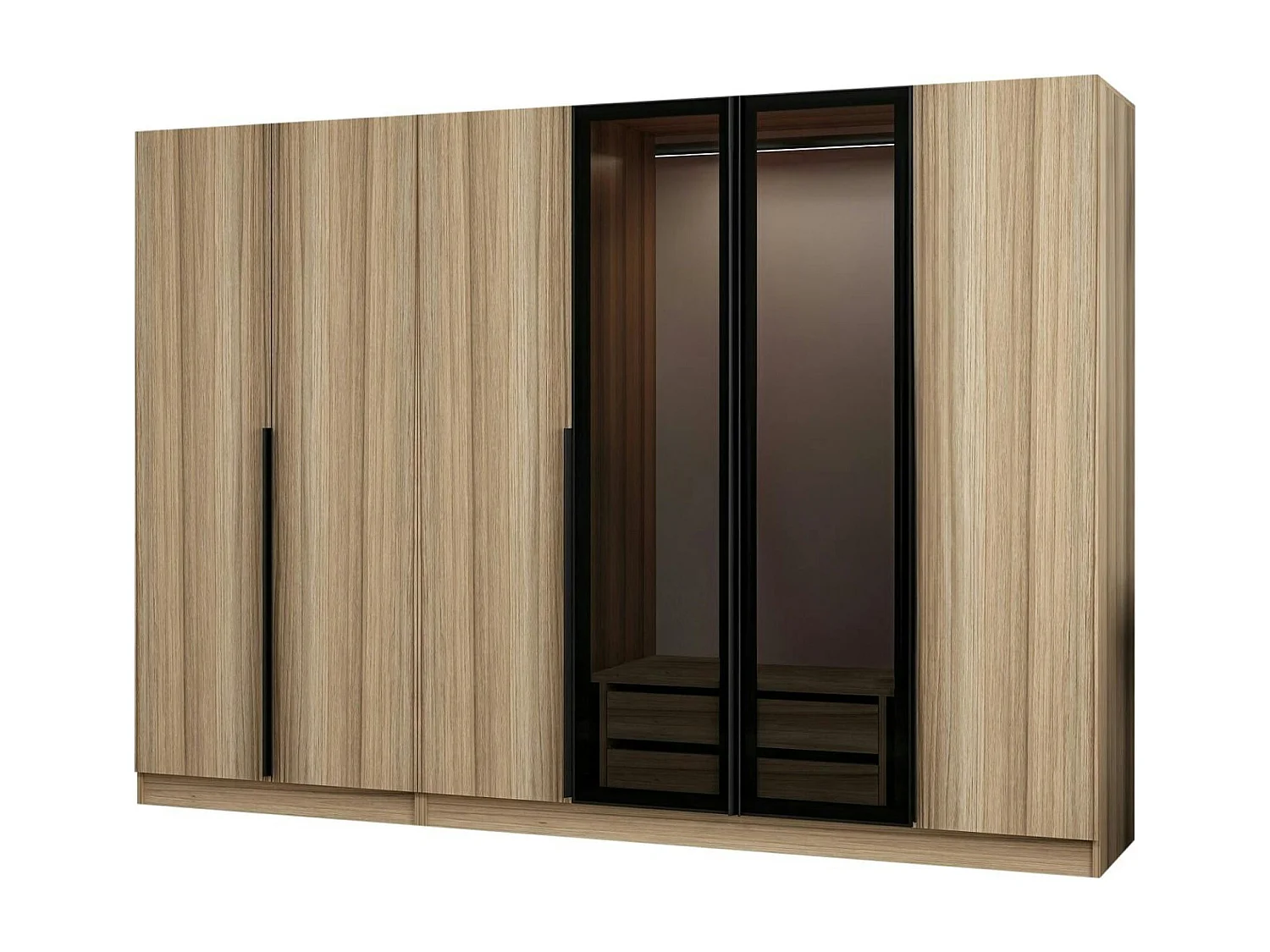 Armoire dressing design effet bois 2 portes verre L 270 cm BYRON