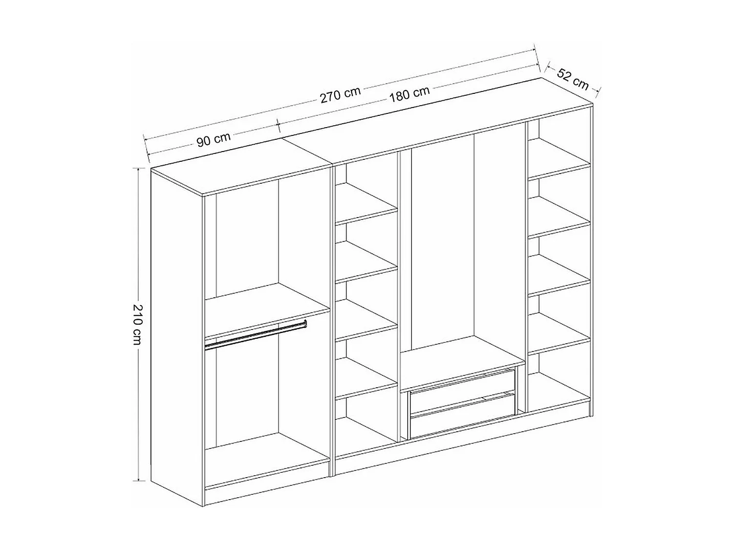 Armoire dressing design effet bois 2 portes verre L 270 cm BYRON