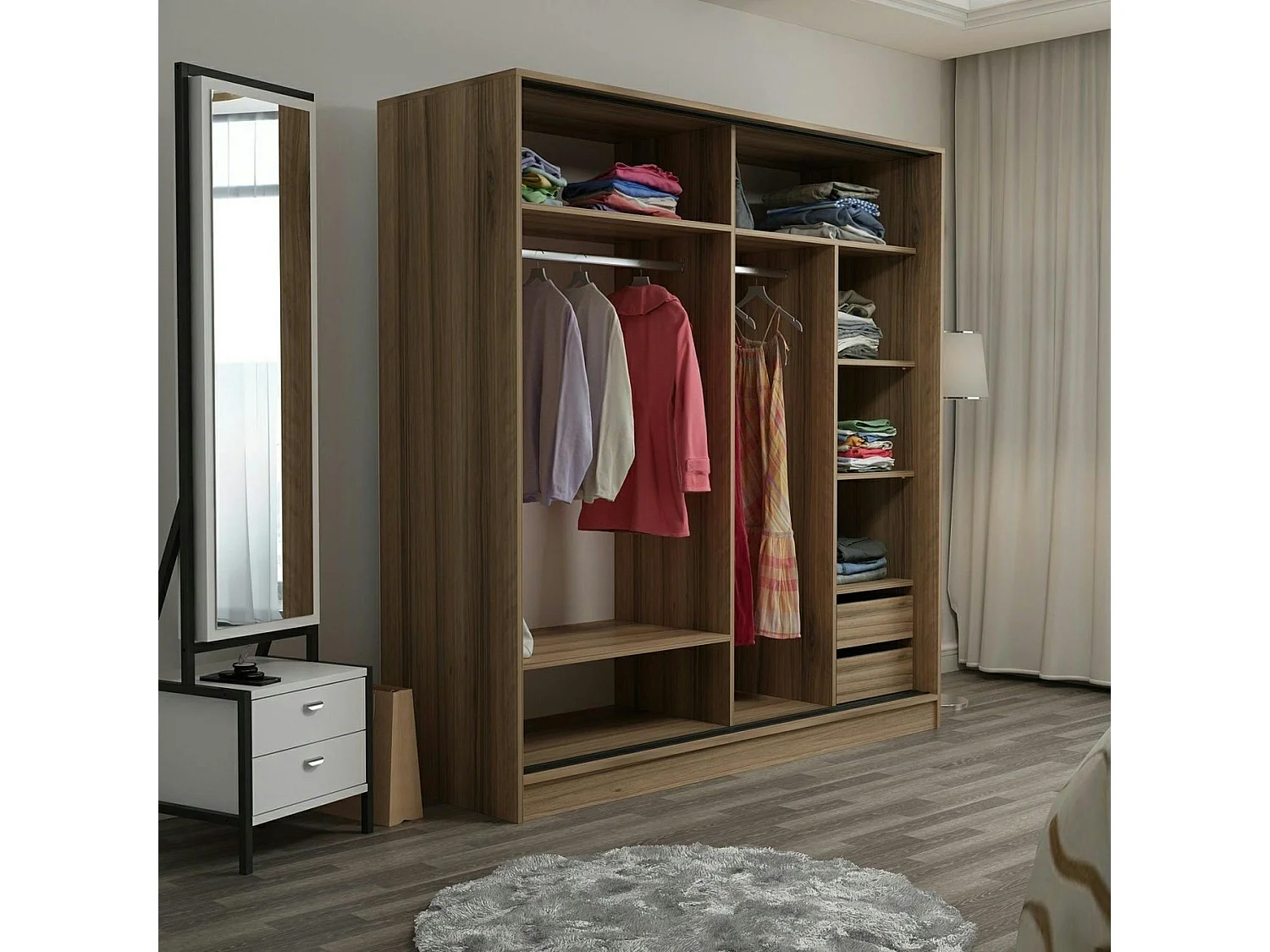 Armoire penderie 2 portes effet bois L.180 cm BYRON