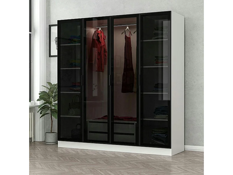 Armoire penderie blanche 4 portes vitrées H 190 cm BYRON
