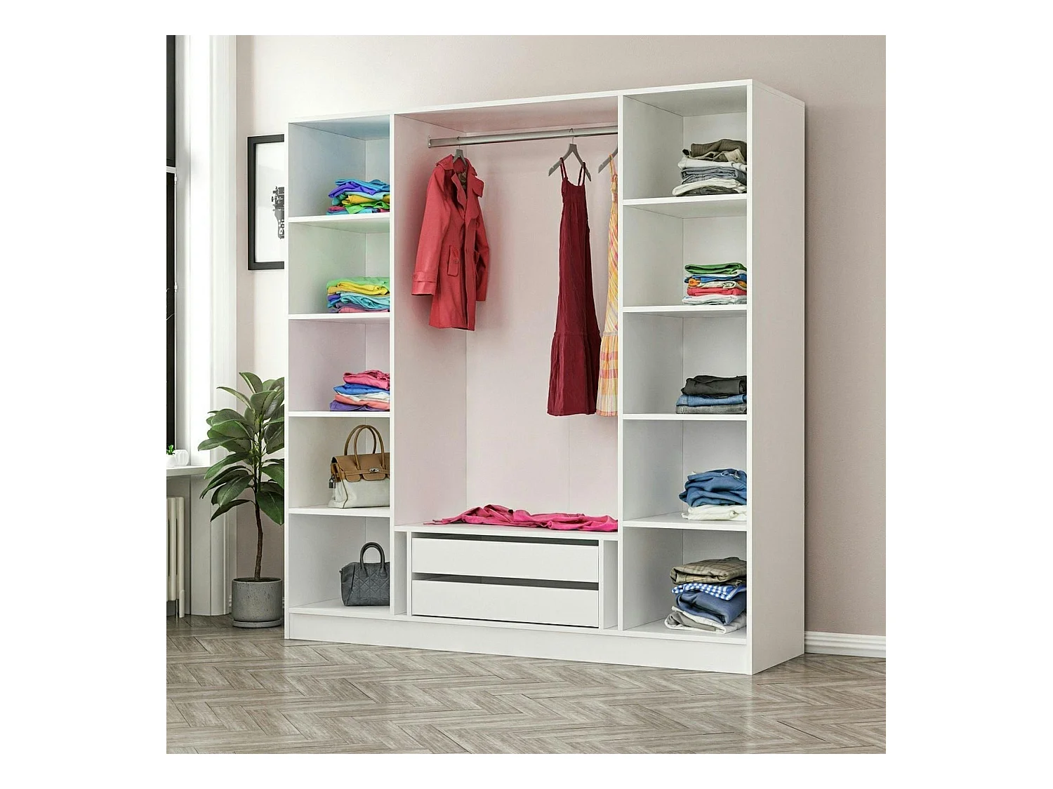 Armoire penderie blanche 4 portes vitrées H 190 cm BYRON