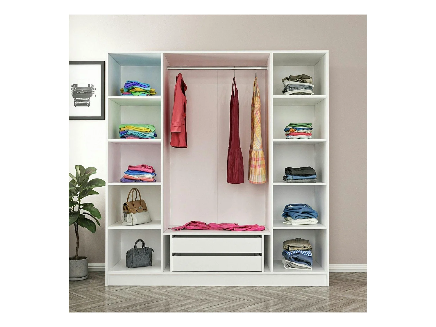 Armoire penderie blanche 4 portes vitrées H 190 cm BYRON