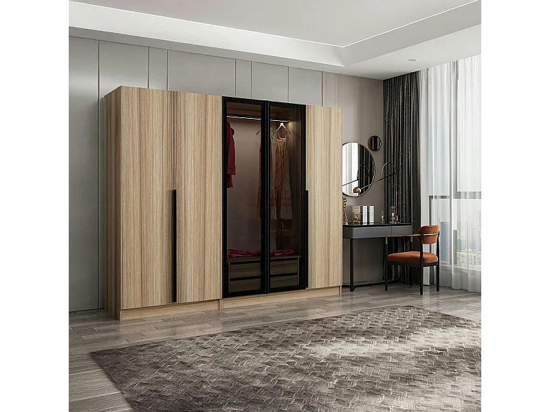 Armoire dressing design effet bois 2 portes vitrées BYRON