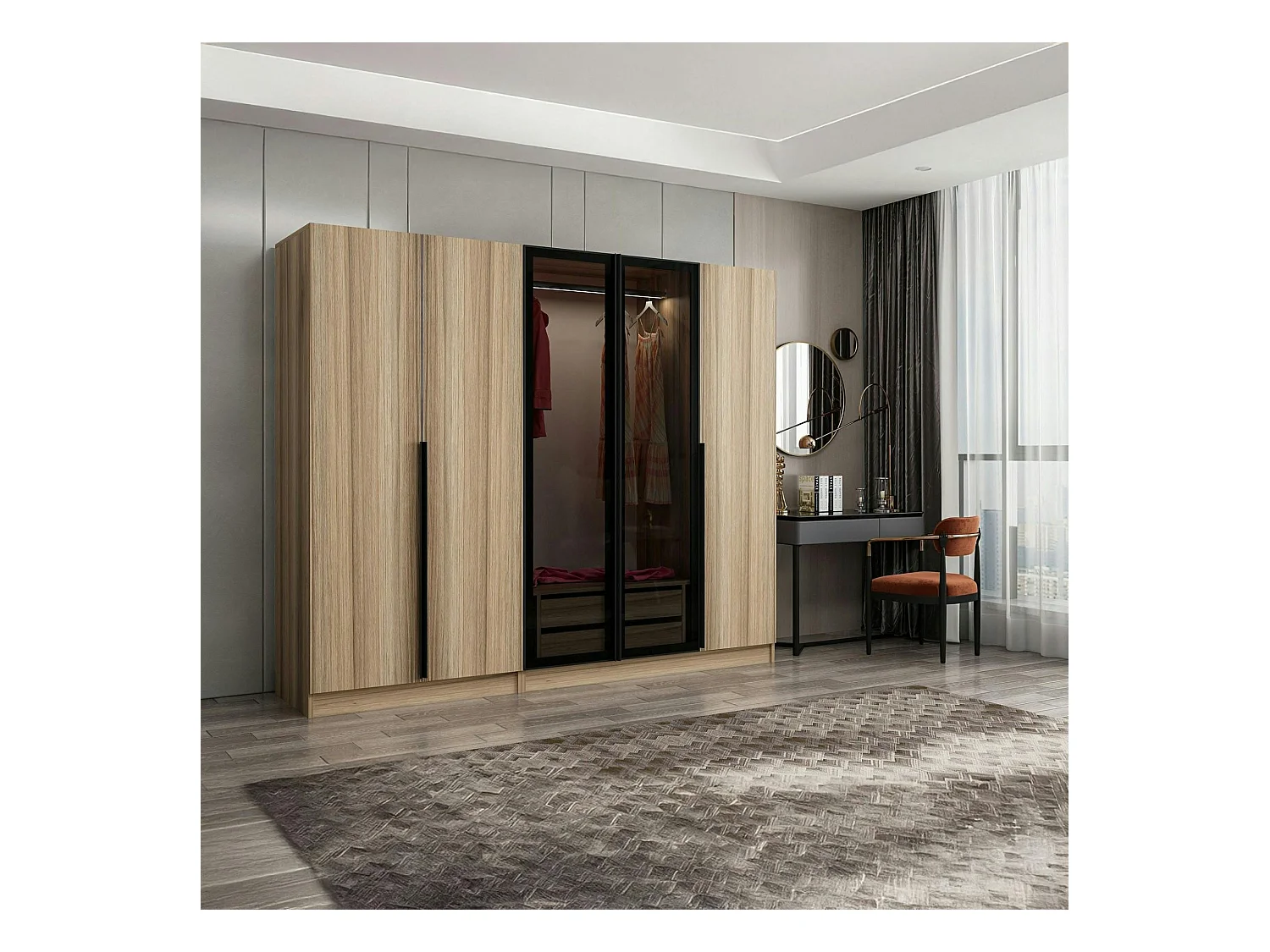 Armoire dressing design effet bois 2 portes vitrées BYRON