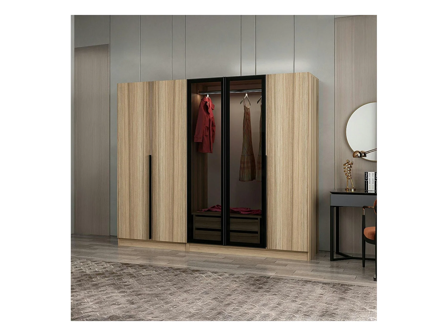 Armoire dressing design effet bois 2 portes vitrées BYRON