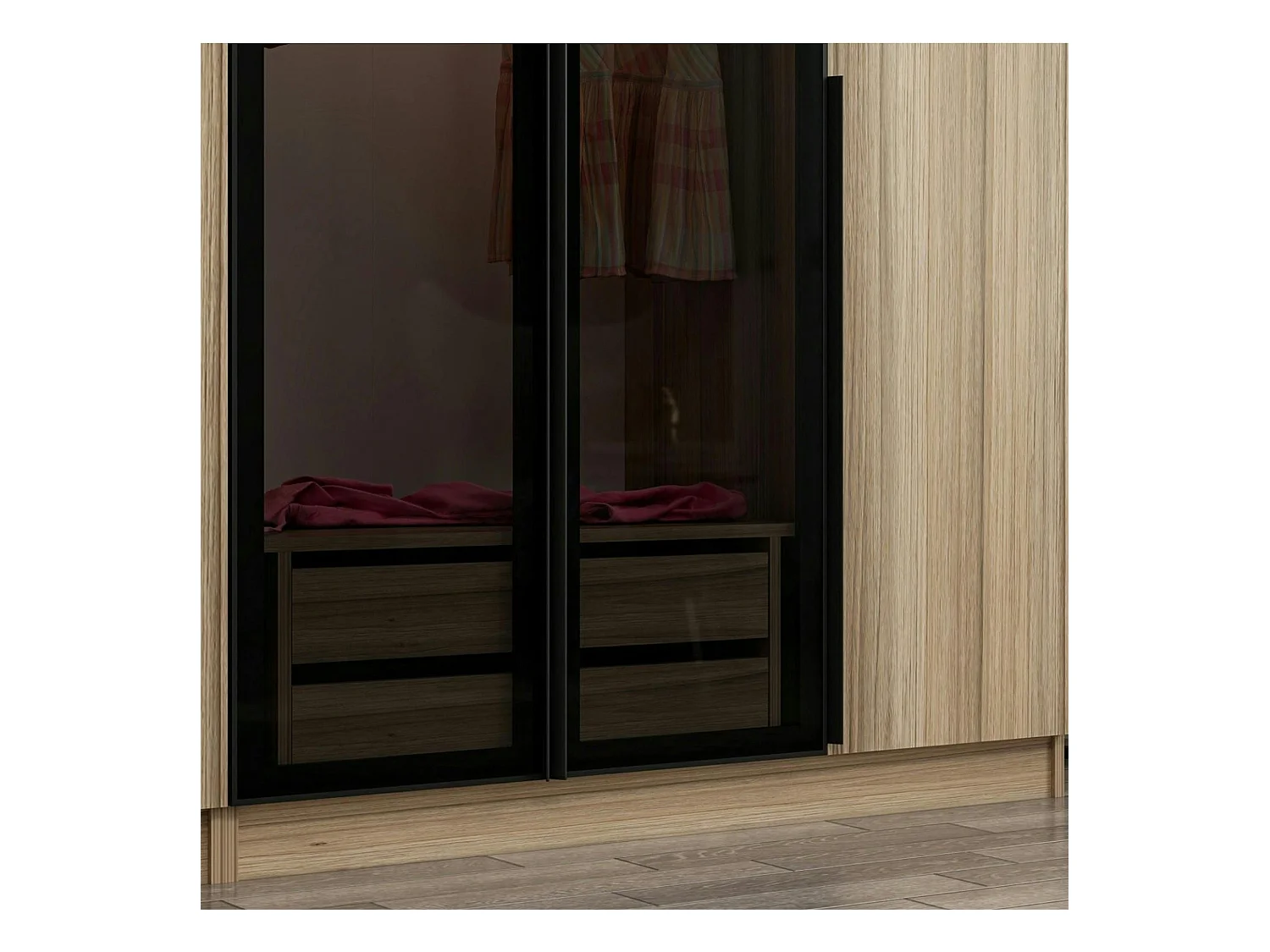 Armoire dressing design effet bois 2 portes vitrées BYRON