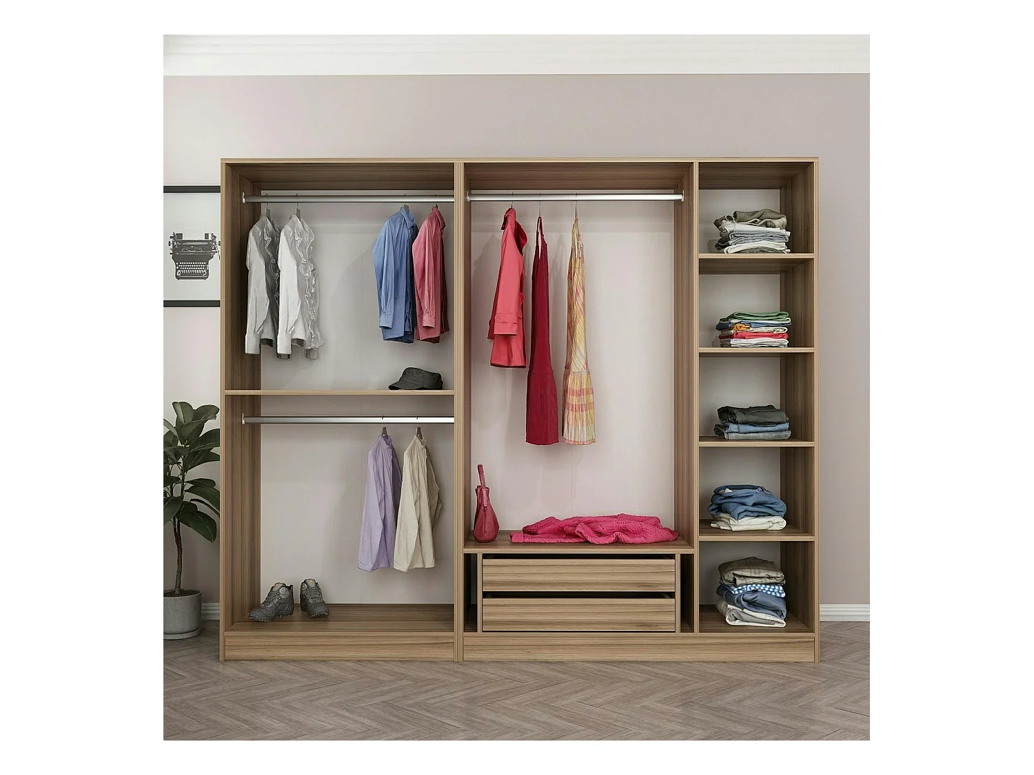 Armoire dressing design effet bois 2 portes vitrées BYRON