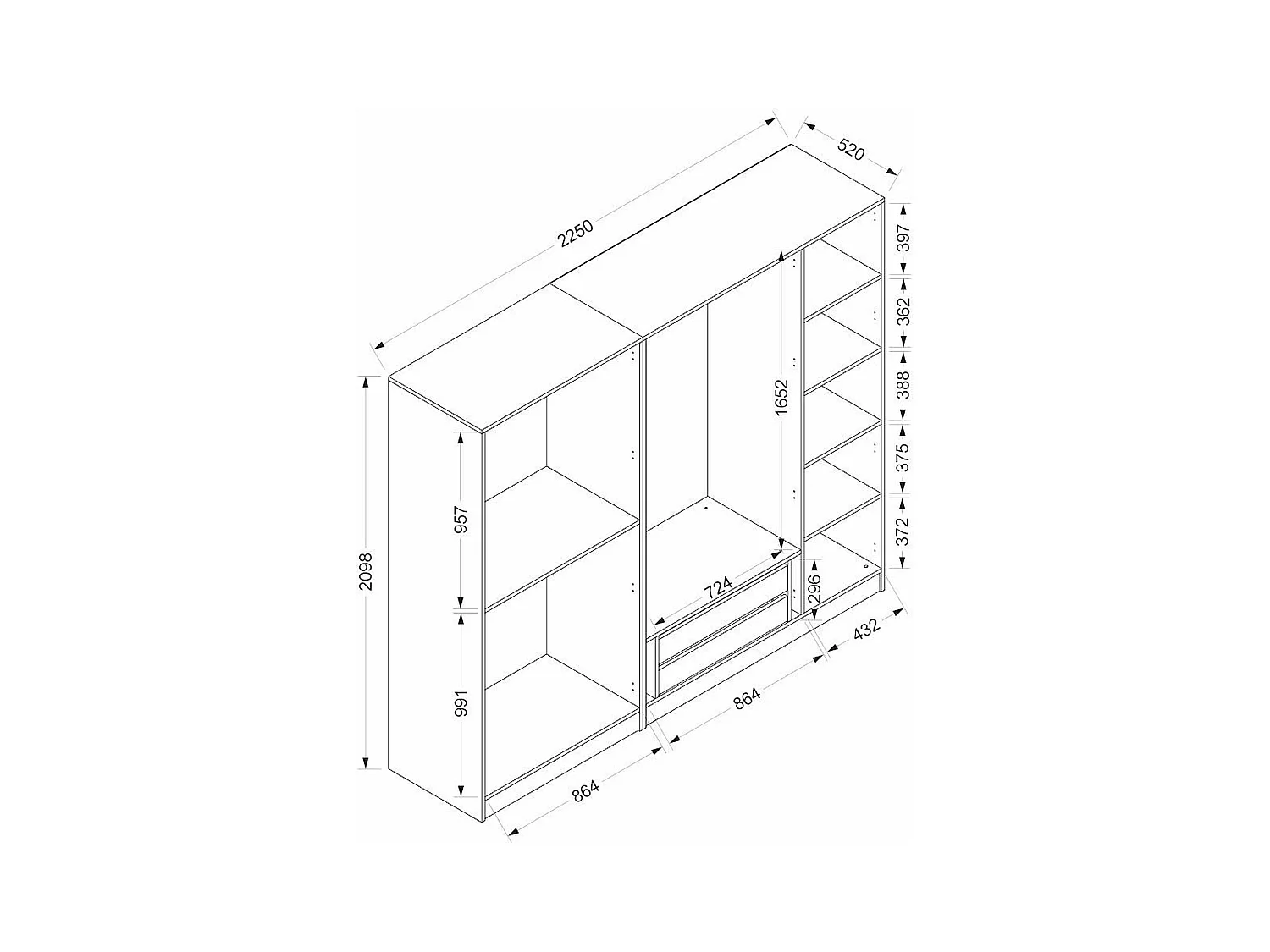 Armoire dressing design effet bois 2 portes vitrées BYRON