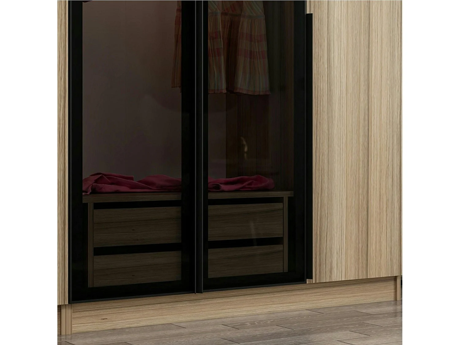 Armoire dressing design effet bois 2 portes vitrées BYRON