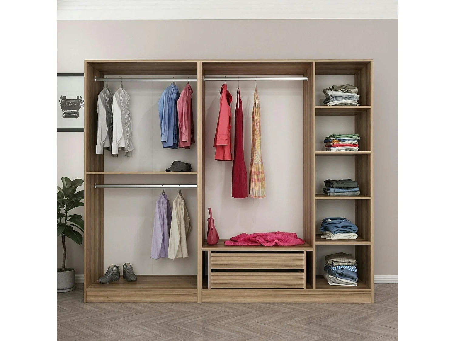 Armoire dressing design effet bois 2 portes vitrées BYRON