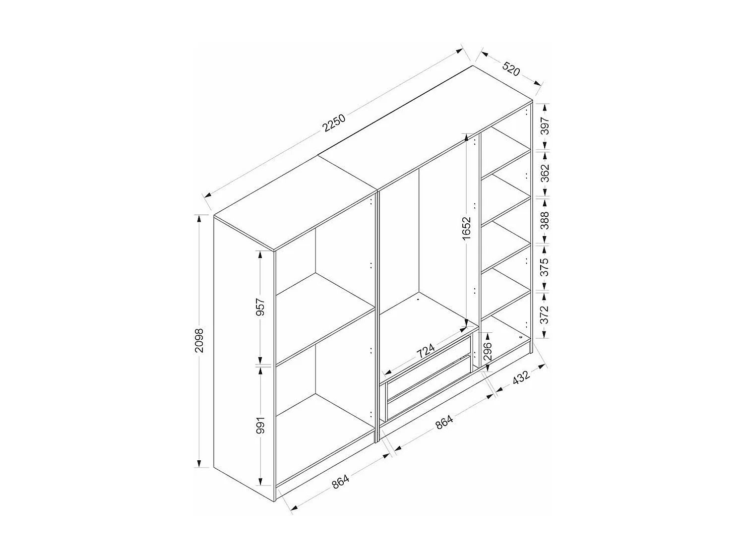 Armoire dressing design effet bois 2 portes vitrées BYRON