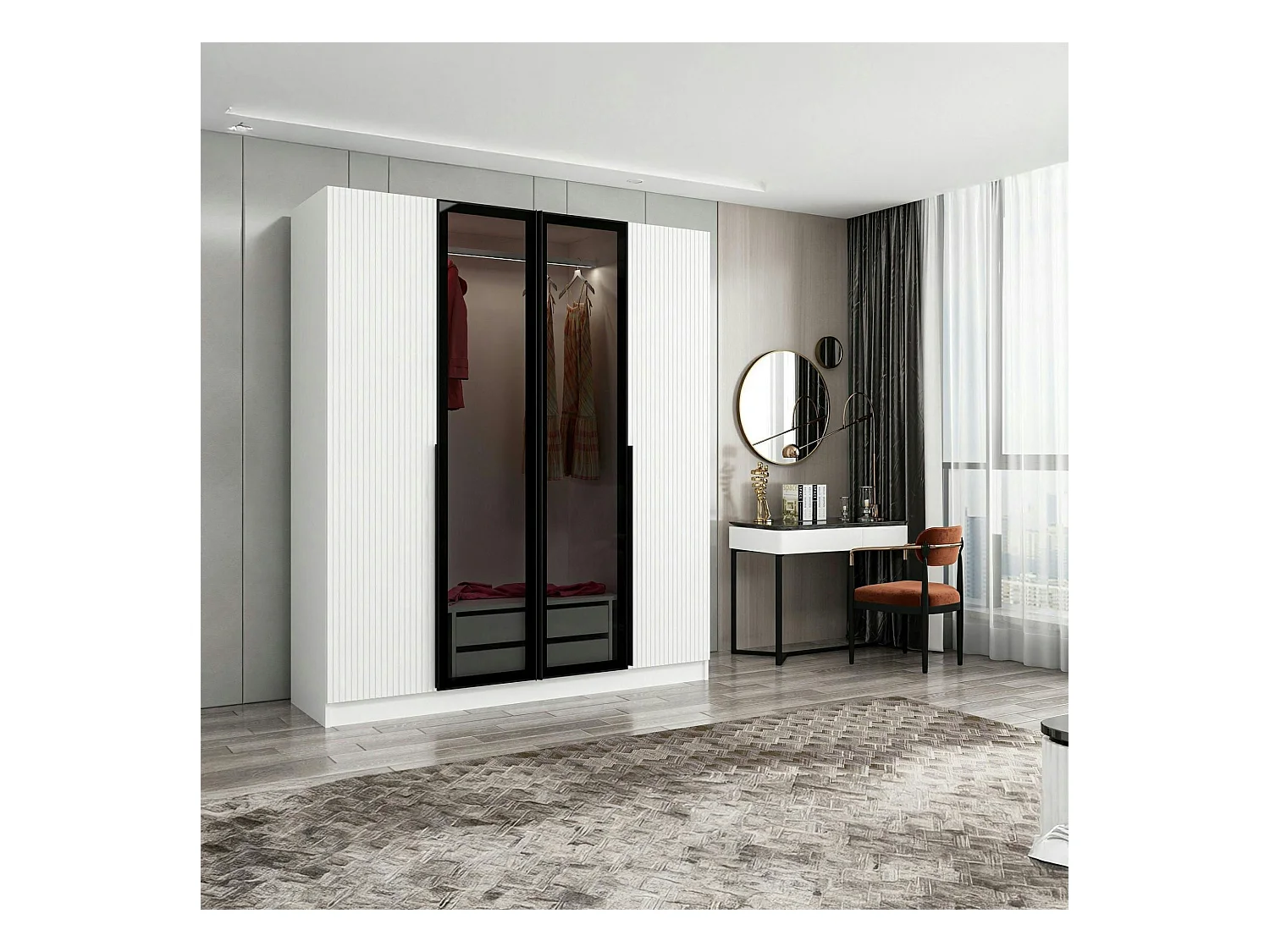 Armoire penderie blanche 2 portes vitrées H 210 cm BYRON