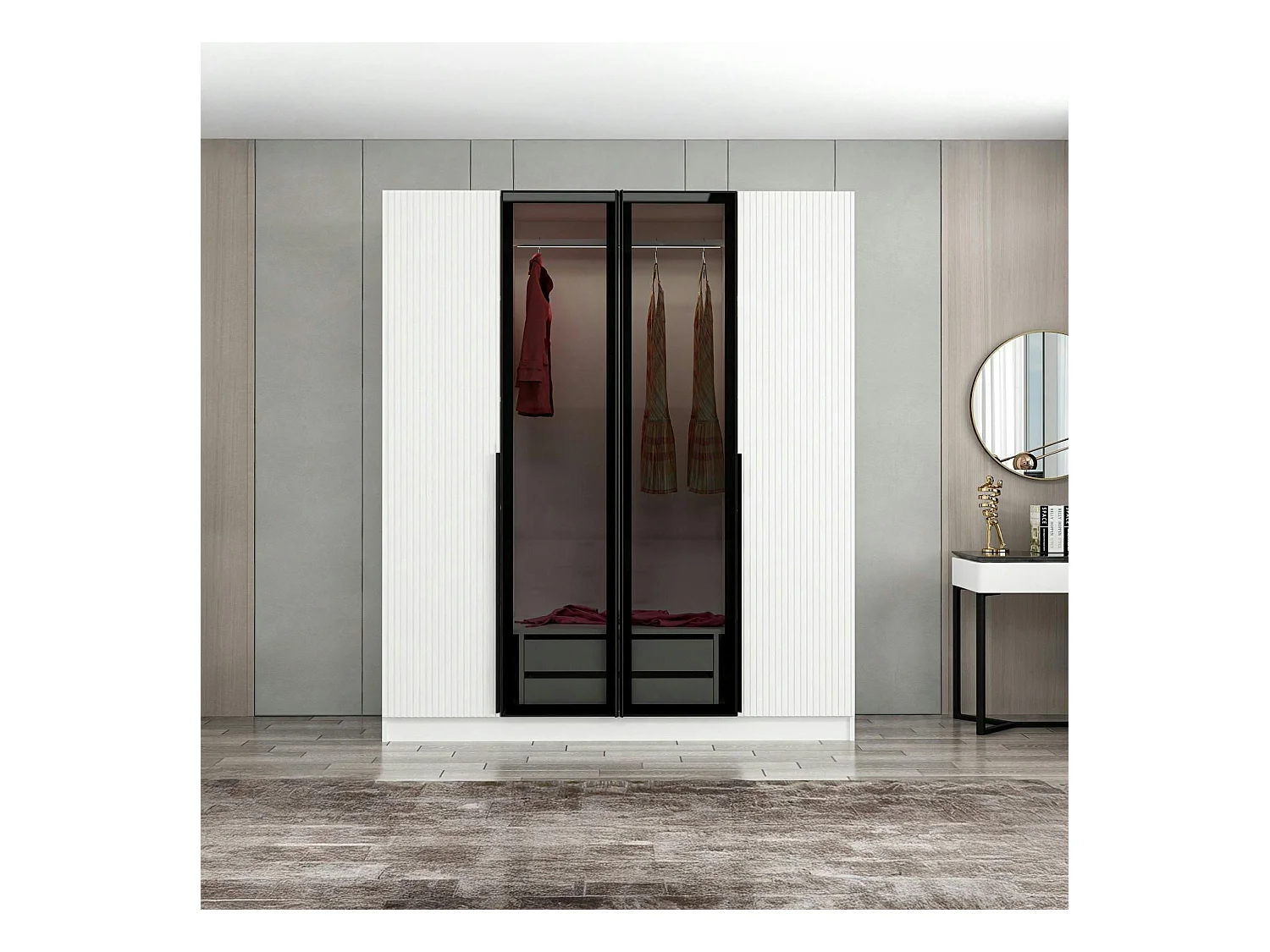 Armoire penderie blanche 2 portes vitrées H 210 cm BYRON